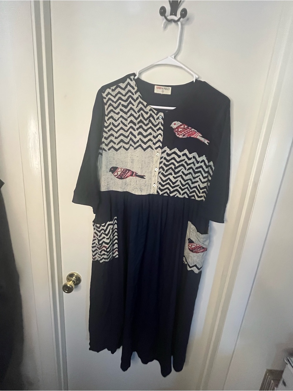 Bombay Paisley Navy Boho Patchwork Midi Dress with Bird Motif - Picture 2 of 6
